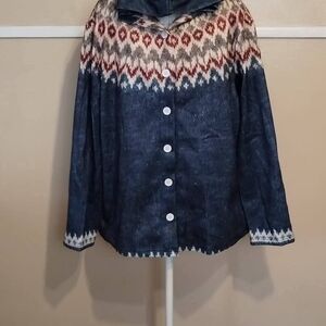 women's navy blue multicolored sweater